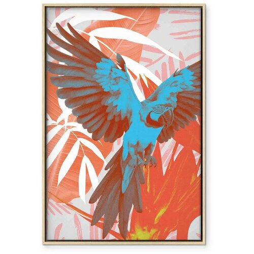  Slika - Exotic Wings - Parrot Among Abstract Leaf Patterns 40x60 U prirodnom drvenom okviru Slike