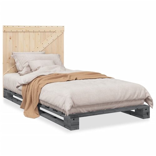 VidaXL Okvir za krevet s uzglavljem sivi 100x200 cm masivna borovina Slike