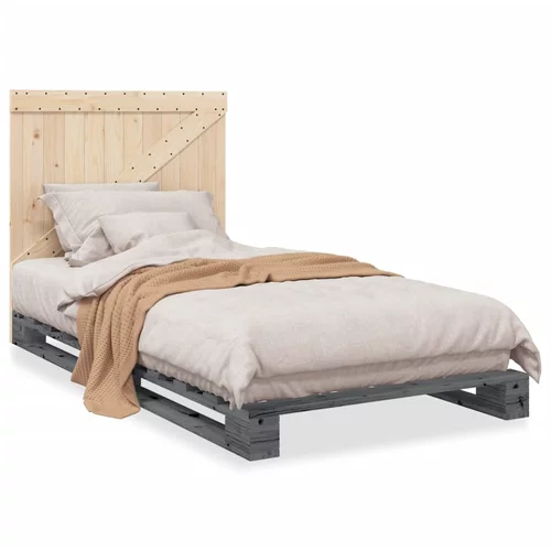 vidaXL Okvir za krevet s uzglavljem sivi 100x200 cm masivna borovina