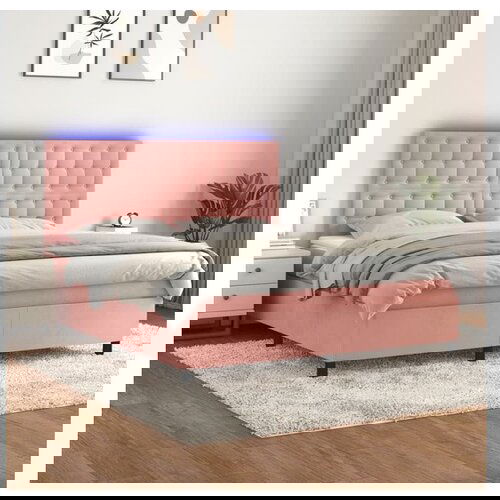 VidaXL Krevet box spring s madracem LED ružičasti 180x200cm bar&amp;scaron;unasti Slike