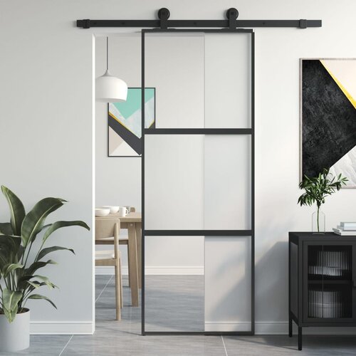 VidaXL Klizna vrata crna 76x205 cm od kaljenog stakla i aluminija Slike