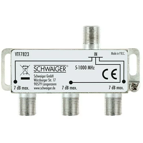 SCHWAIGER Razdjelnik (3-struko, F utičnica, 5 - 1.000 MHz, 7 dB)