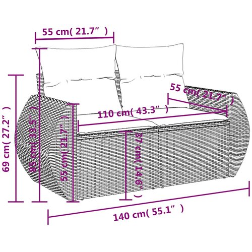  8-dijelni set vrtnih sofa od poliratana s jastucima crni Crna 70 x 62 x 69 cm Slike