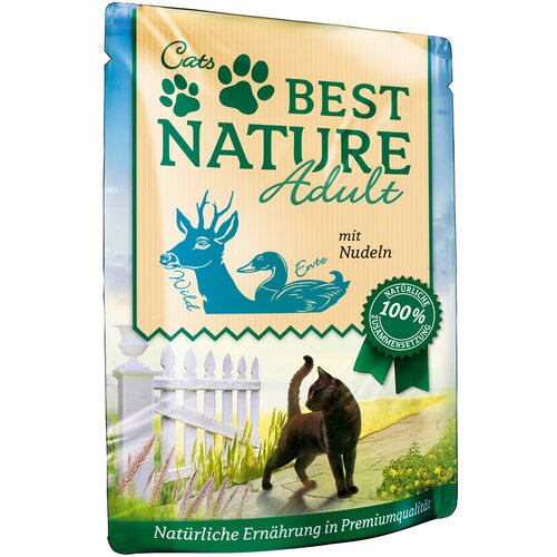  Varčno pakiranje Best Nature Cat Adult 32 x 85 g - divjačina, raca in testenine Cijene