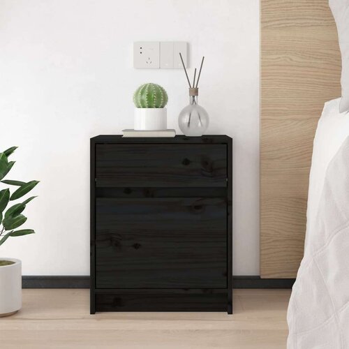 Noćni ormarići 2 kom crni 40 x 31 x 50 cm od masivne borovine Slike