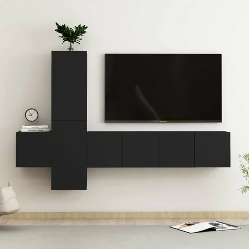  Komplet TV omaric 5-delni črna iverna plošča, (20730649)