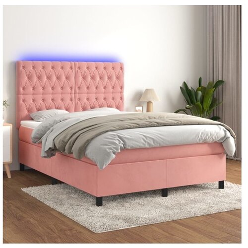 vidaXL Box spring postelja z vzmetnico LED roza 140x190 cm ž Cene