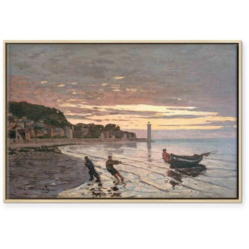  Slika - Claude Monet &amp;ndash; Hauling a Boat Ashore Honfleur 60x40 U prirodnom drvenom okviru Slike