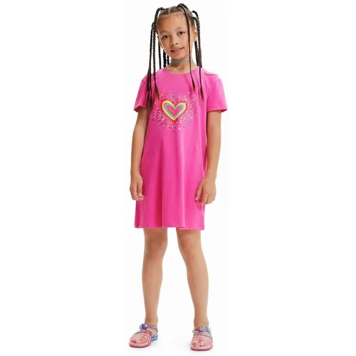 Desigual Otroška bombažna obleka roza barva