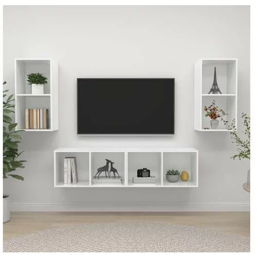  Stenske TV omarice 4 kosi visok sijaj bela iverna plošča