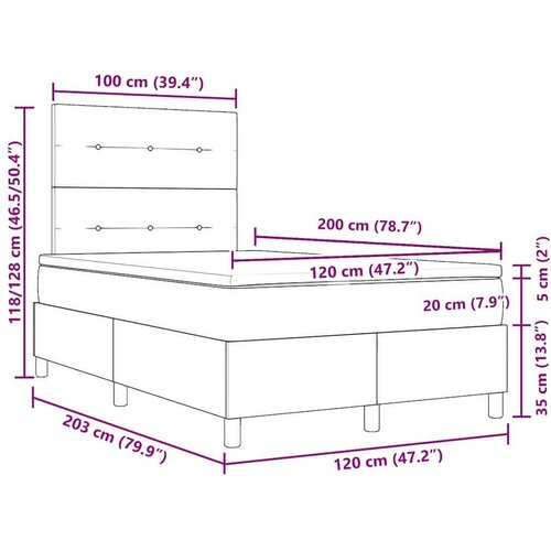 VidaXL Box Spring Krevet s Madracem &amp;amp; LED Svjetlom Svjetlosiva 120x200 cm Bar&amp;scaron;un Slike