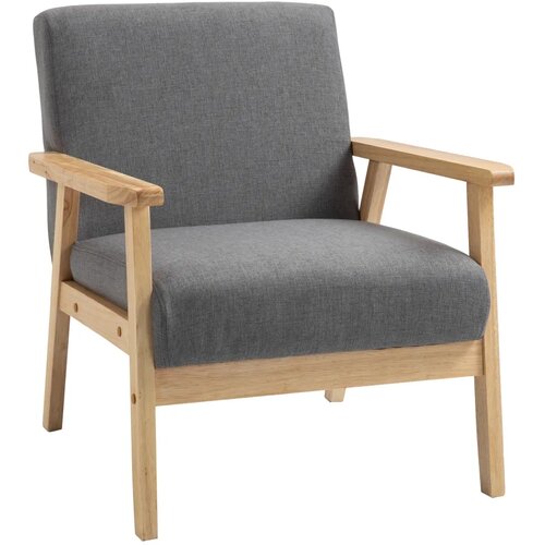  Fotelja u skandinavskom stilu ukrasna stolica puno drvo izgled lana 64 cm x 70 cm x 72 cm siva + prirodna Slike