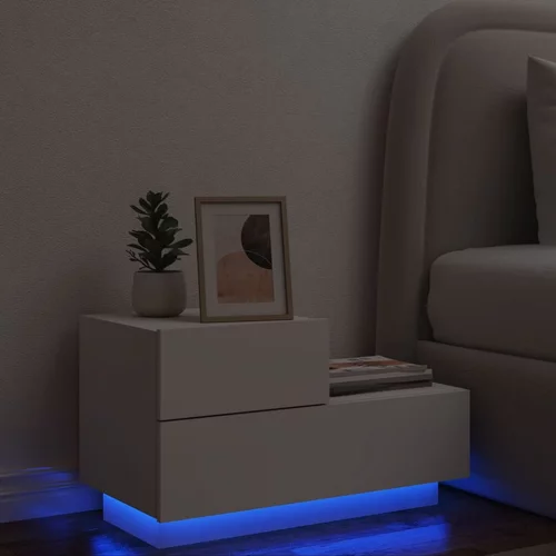 vidaXL Nočna omarica z LED lučkami bela 70x36x40,5 cm