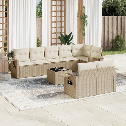 VidaXL 9-dijelni set vrtnih sofa s jastucima bež od poliratana Slike