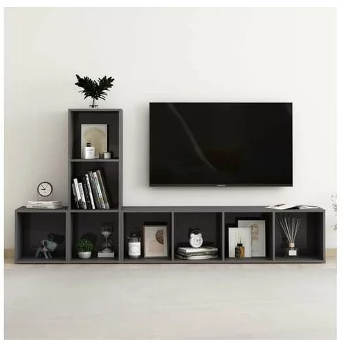  Komplet TV omaric 3-delni visok sijaj siva iverna plošča