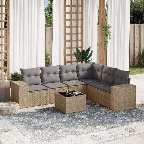 vidaXL 7-dijelni set vrtnih sofa od poliratana s jastucima bež Cijene