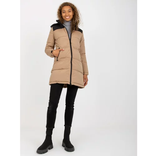 Fashion Hunters Winter camel and black quilted down jacket