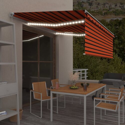 VidaXL tenda na ručno uvlačenje s roletom LED 4 x 3 m narančasto-smeđa Slike