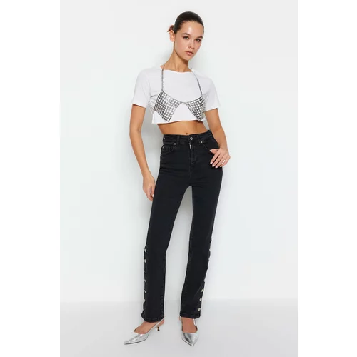 Trendyol Black Accessory Detailed High Waist Straight Jeans