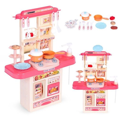 ECO TOYS dečija kuhinja sa zvukom, LED svetlom, sudoperom i 10 dodataka roze Cene