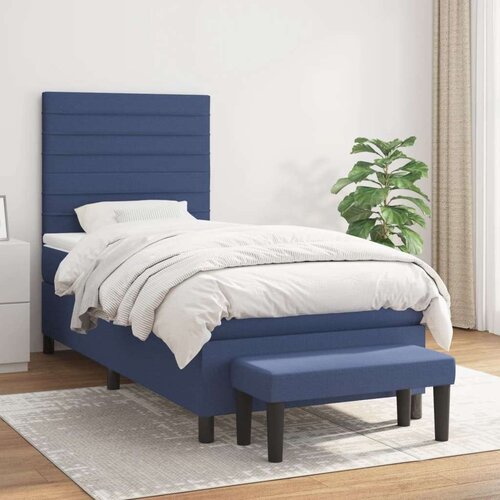 VidaXL Krevet s oprugama i madracem plavi 90 x 190 cm od tkanine Slike