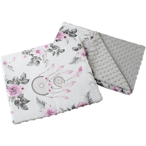 Medi Partners Quilt 55x75 + pillow 35x30 cotton + minky – Catchers with flowers + gray minky Cene
