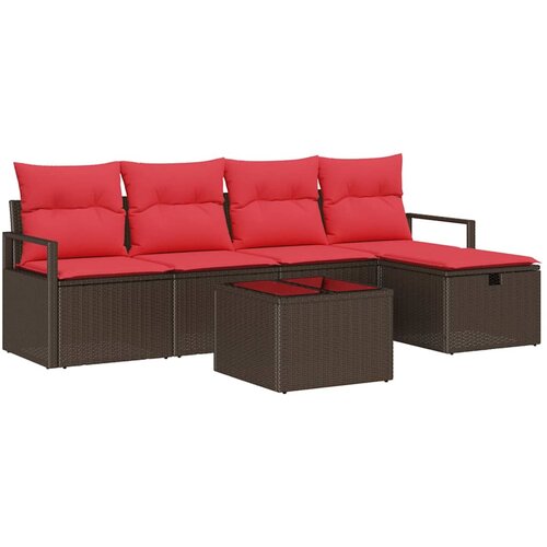 vidaXL Vrtna sedežna garnitura z blazino 6 pcs Rjava Poly ratan, (5000022603) Cene