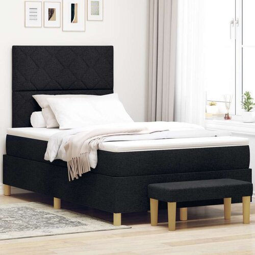 VidaXL Box Spring Krevet s madracem i klupom crni 120x200 cm tkanina Slike