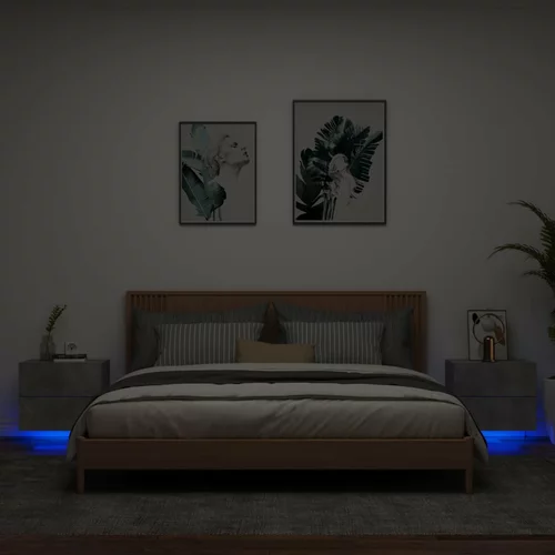  Zidni noćni ormarići s LED svjetlima 2 kom siva boja betona