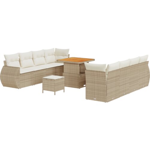  11-dijelni vrtni sofa set s jastucima bež poli ratan akacija Slike