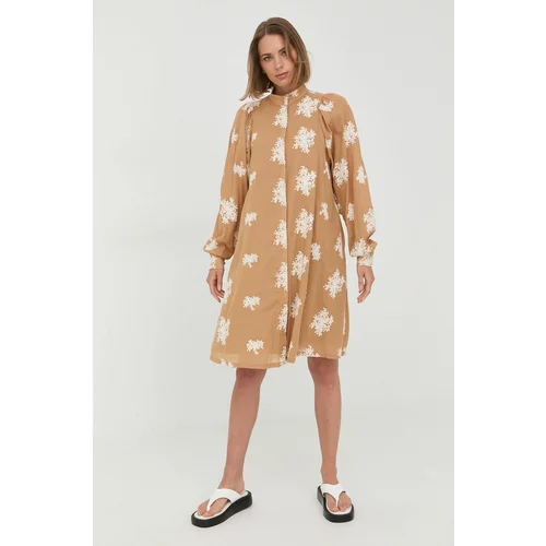 Bruuns Bazaar Pamučna haljina boja: bež, mini, oversize