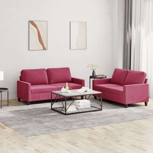  2-dijelni set sofa s jastucima crvena boja vina baršunasti Cijene