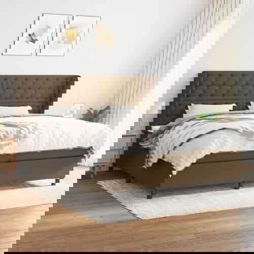  The Living Store Box spring postelja z vzmetnico temno rjav 200x200 cm blago - Box Spring Postelja, (21496963) Slike