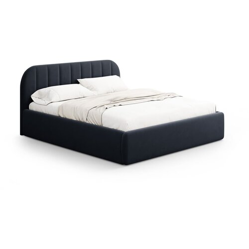 Windsor & Co Sofas Temno modra oblazinjena zakonska postelja s prostorom za shranjevanje z letvenim dnom 160x200 cm Juno – Cene