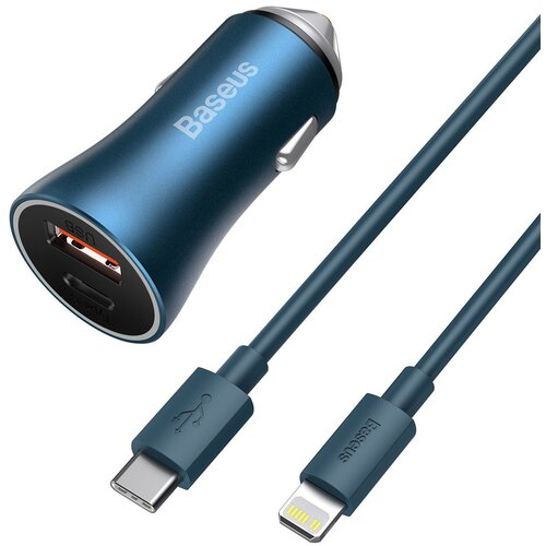 Baseus Hitri 40 W PD QC USB-C / USB avtopolnilec + modri kabel za iPhone, (21580723) Cene