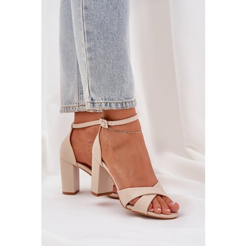 PS1 Block Heel Sandals Made Of Eco Leather Beige Lanaria Cene