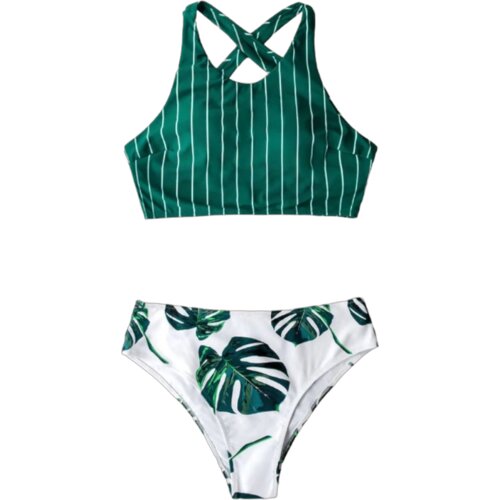 ženski dvodelni kupaći D28 zeleno-beli Slike