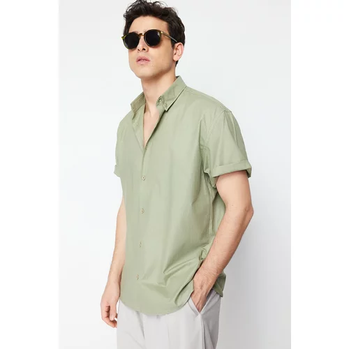 Trendyol Khaki Men's Oversize Fit Shirt Collar Short Sleeve 100% Cotton Shirt