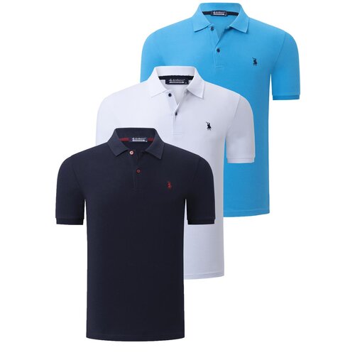 Dewberry TRIPLE SET T8561 MEN&amp;#039;S T-SHIRT-WHITE-NAVY-BLUE Slike