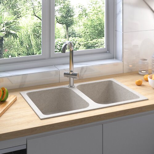 VidaXL kuhinjski pomivalnik bež 760x480x184 mm granit Slike
