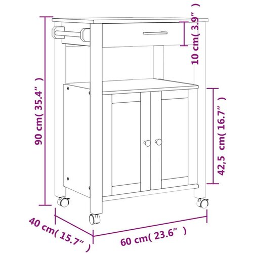 VidaXL Kuhinjska kolica MONZA 60x40x90 cm od masivne borovine Slike