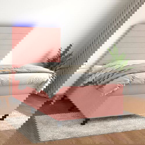  The Living Store Box spring postelja z vzmetnico LED roza 90x190 cm žamet - Box Spring Postelja, (21518284) Cene