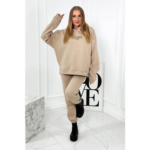 Kesi Insulated cotton set, sweatshirt with embroidery + trousers beige Slike