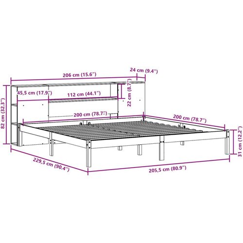 VidaXL Krevet s regalom za knjige bez madraca 200x200 cm od borovine Slike