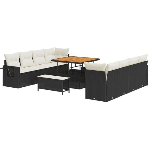 VidaXL 11 delni vrtni sofa set s blazinami Črn poli ratan, 3 delni vrtni jedilni set s blazinami Črn poli ratan Slike