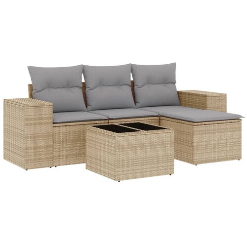  5-dijelni vrtni set sofa s jastucima bež od poliratana Slike