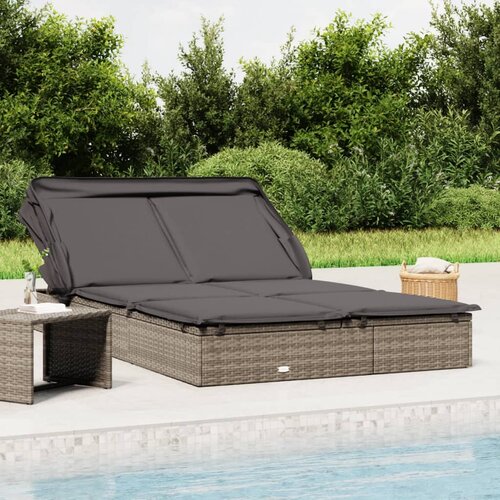 vidaXL Vrtna postelja za 2 osebi s streho siva 213x118x97 cm PE ratan Cene