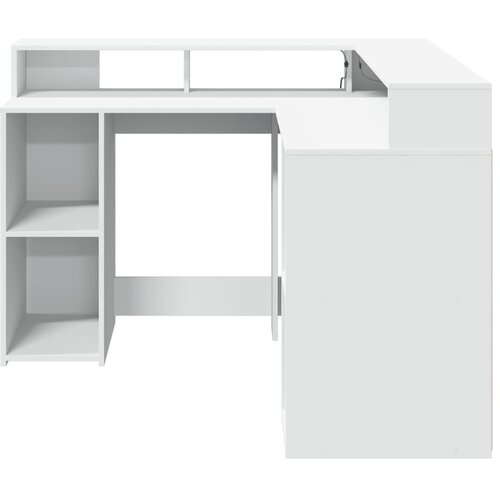 Radni stol s LED svjetlima bijeli 130 x 130 x 91 cm drveni Slike