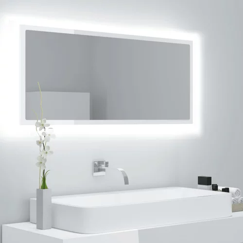 vidaXL LED kupaonsko ogledalo visoki sjaj bijelo 100x8,5x37 cm drvo