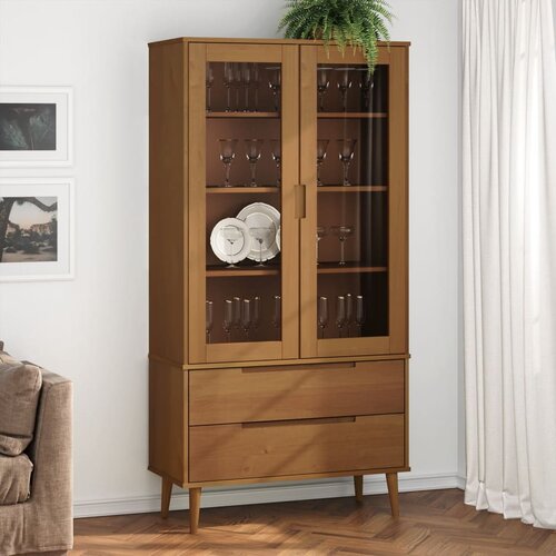  The Living Store Vitrina MOLDE rjava 90x35x175 cm trdna borovina - Vitrina, (21554483) Cene